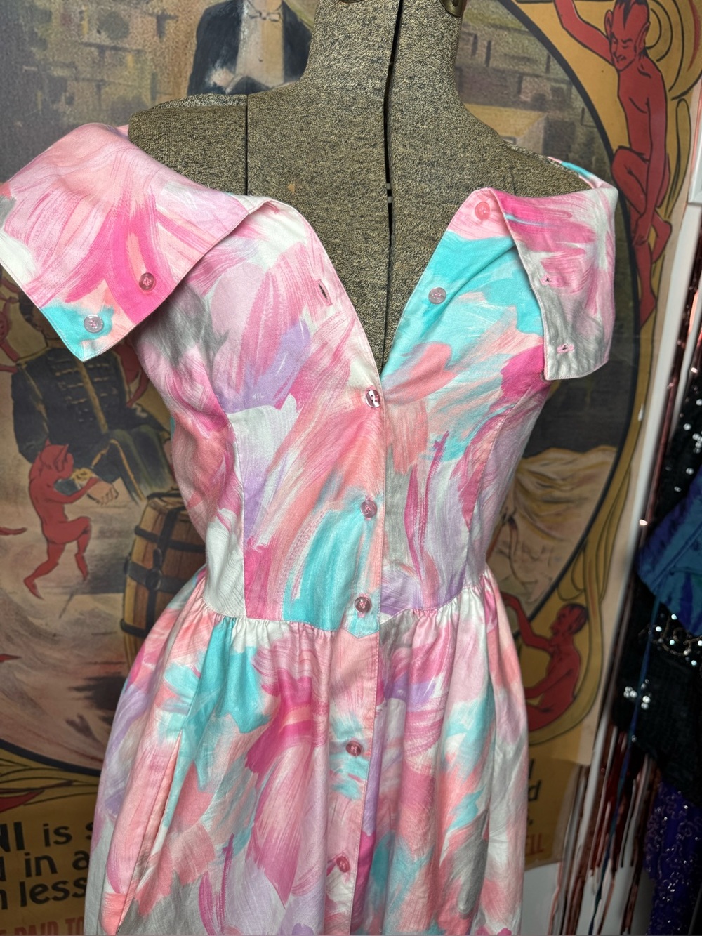 Malia Pastel Watercolour Abstract Floral Print Button Down Dress